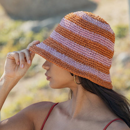 Summer Bucket Hat - Hibiscus Pink Red Stripe - TEJIDO