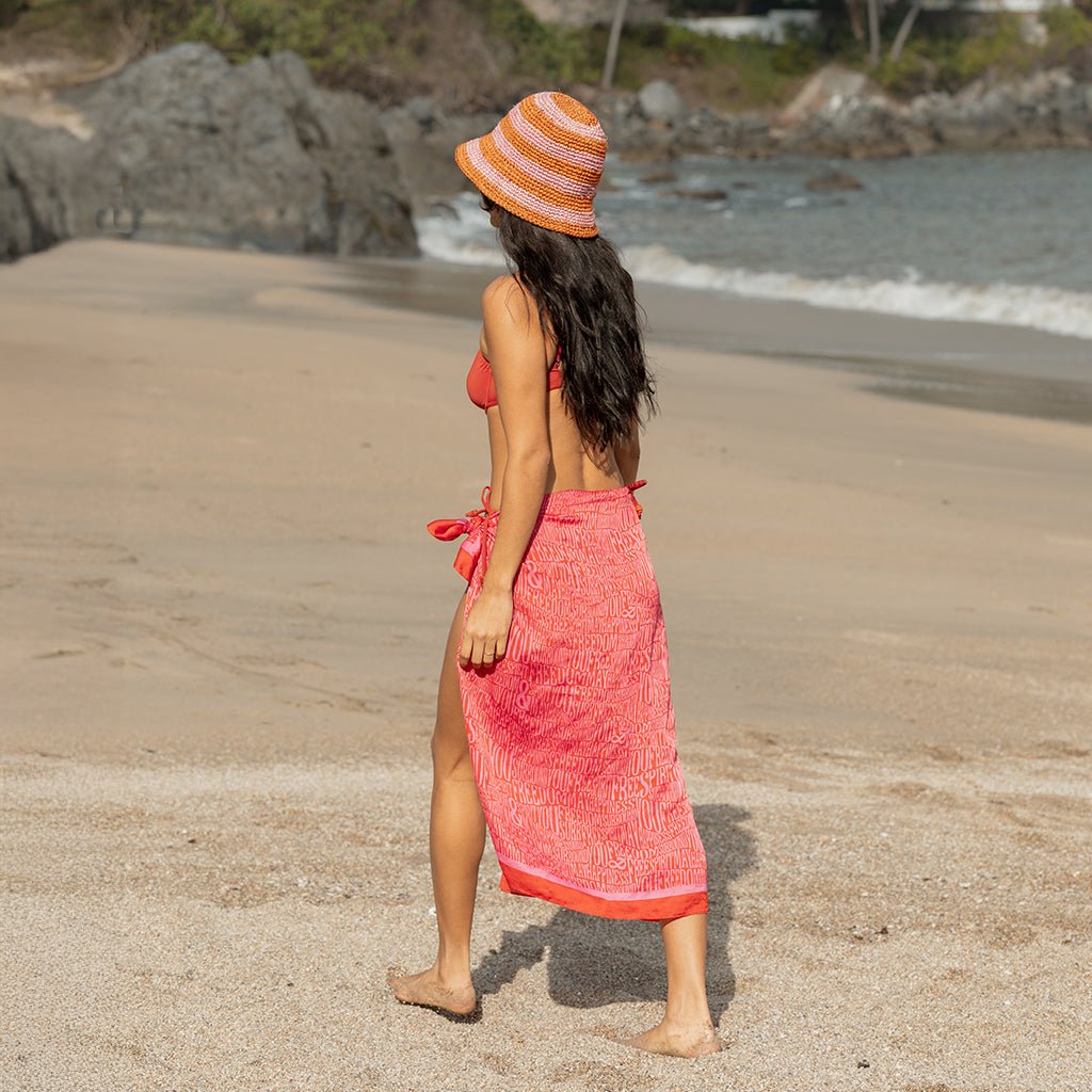 Summer Bucket Hat - Hibiscus Pink Red Stripe - TEJIDO